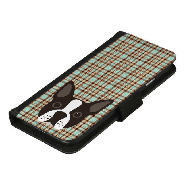 Boston Terrier Puppy Dog Tartan Plaid iPhone Wallet Case (Bottom)