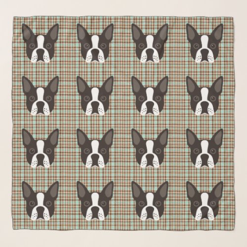 Boston Terrier Puppy Dog Tartan Plaid Scarf