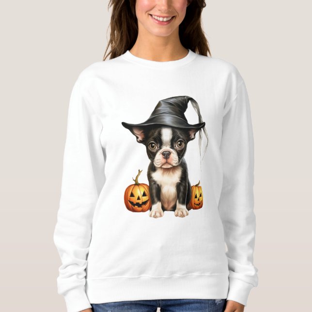 Boston Terrier Puppy Halloween Sweatshirt (Front)