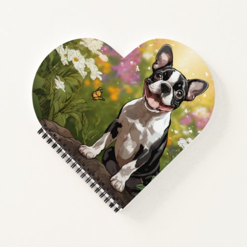 Boston Terrier Puppy in Flowery Field Notebook