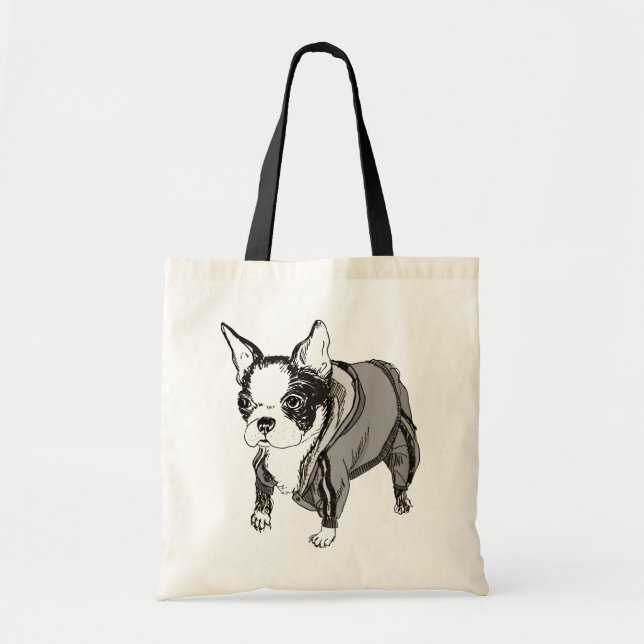 Boston Terrier Puppy in Sweats Canvas Bag (Front)
