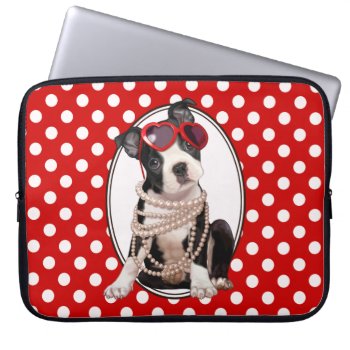 Boston Terrier Puppy Laptop Sleeve by MarylineCazenave at Zazzle