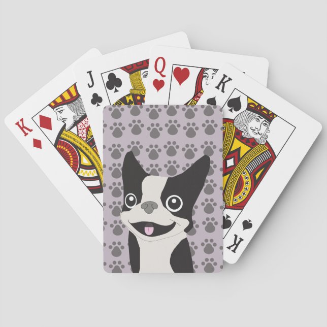 Boston Terrier, Purple lavender Poker Cards (Back)