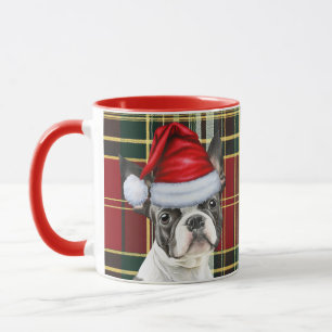 Boston Terrier Red Green Holiday Plaid Christmas Mug