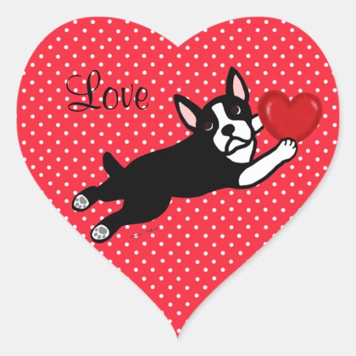 Boston Terrier  Red Heart Cartoon Love Heart Sticker