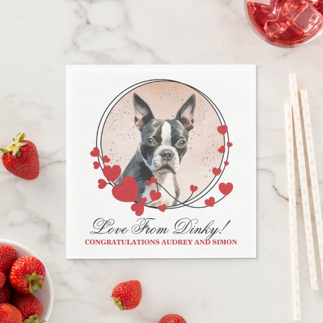 Boston Terrier Red Heart Frame Dog Photo Napkins (Insitu)