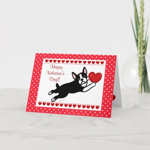 Boston Terrier  Red Heart Valentine Holiday Card