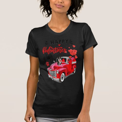 Boston Terrier Red Truck Valentines Day Funny Dog T_Shirt