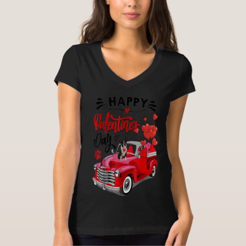 Boston Terrier Red Truck Valentines Day Funny Dog T_Shirt