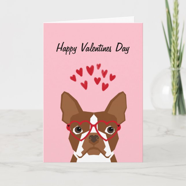 Boston Terrier Red Valentines Love Card (Front)