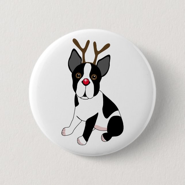 Boston Terrier Reindeer Button (Front)