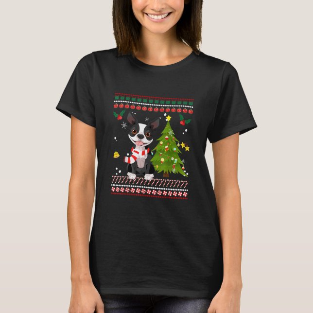 Boston Terrier Reindeer Christmas 2020 Tree Xmas T-Shirt (Front)
