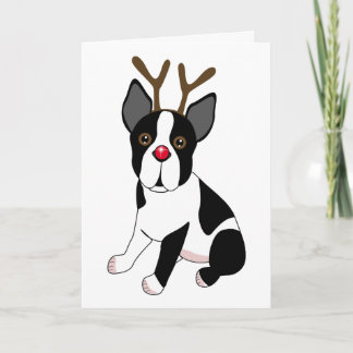 Boston Terrier Reindeer Holiday Card