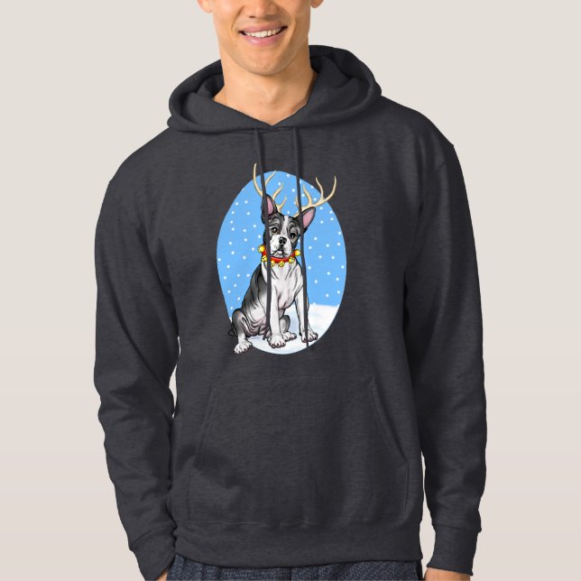Boston Terrier Reindeer Hoodie (Front)
