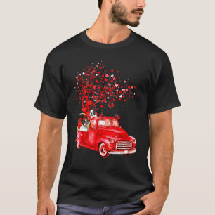 Boston Terrier Riding Red Truck Valentine Butterfl T-Shirt