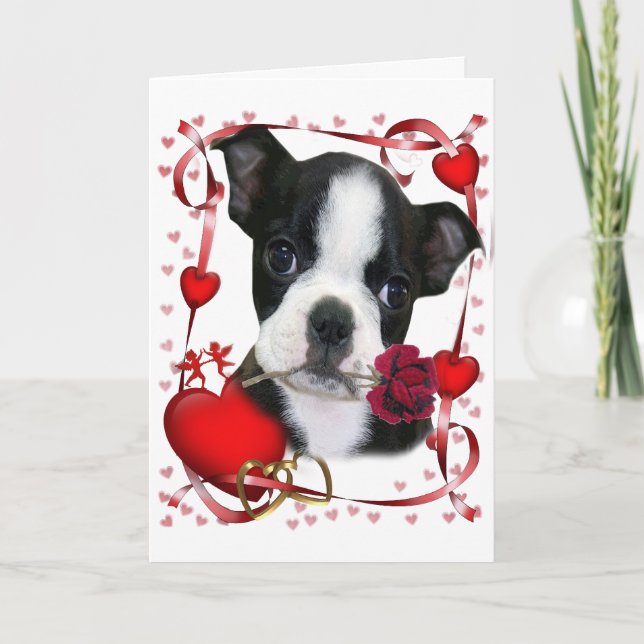 Boston Terrier Rose For Mother Holiday Card (Front)