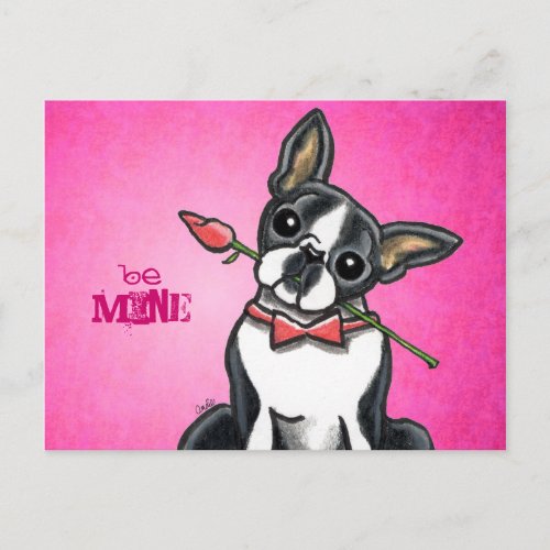 Boston Terrier Rose Love Message Custom Postcard