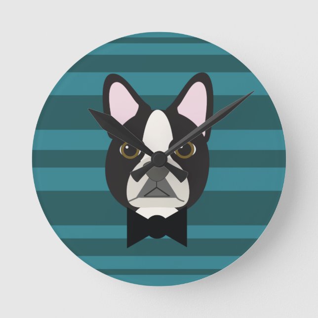 Boston Terrier Round Clock (Front)