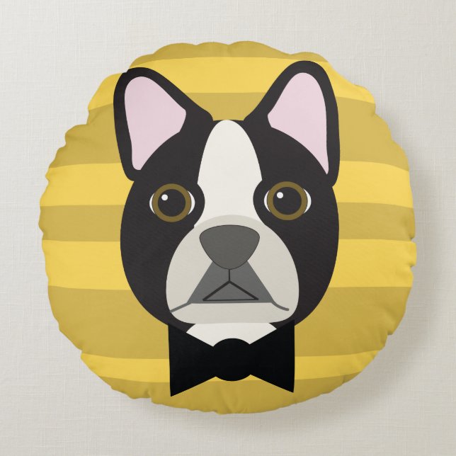 Boston Terrier Round Pillow (Front)
