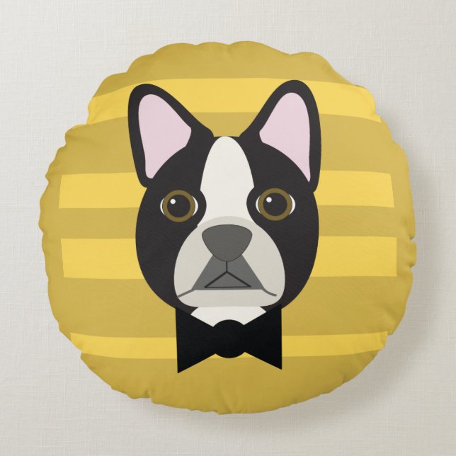 Boston Terrier Round Pillow (Front)