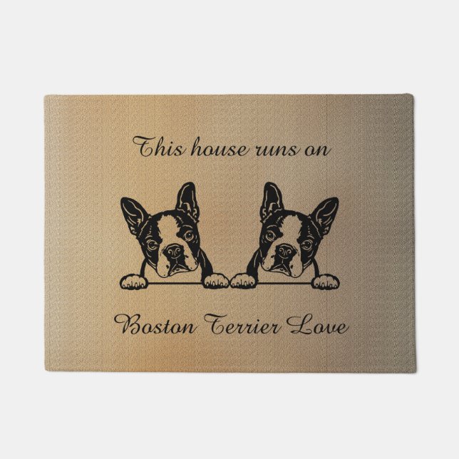 Boston Terrier Runs on Love Doormat (Front)