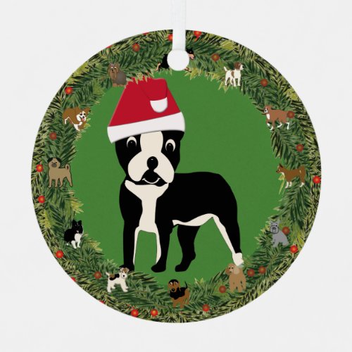 Boston Terrier Santa Christmas Metal Ornament