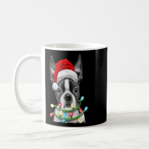 Boston Terrier Santa Christmas Tree Lights Xmas Bo Coffee Mug