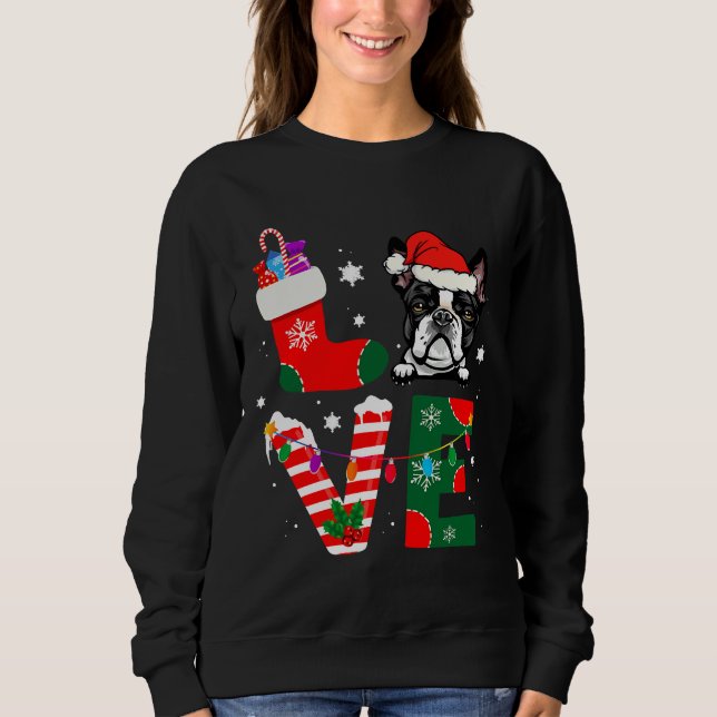 Boston Terrier Santa Claus Christmas Dogs Pajamas Sweatshirt (Front)