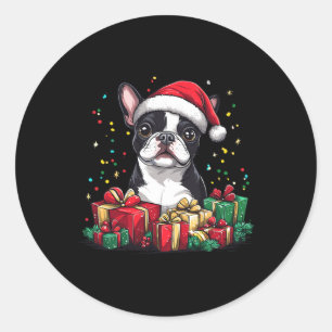 Boston Terrier Santa Hat Funny Christmas Bostie Do Classic Round Sticker