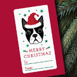 Boston terrier Santa hat Merry Christmas gift tag<br><div class="desc">Gift tag label featuring a Biston terrier wearing a Santa hat and the text "Merry Christmas".</div>