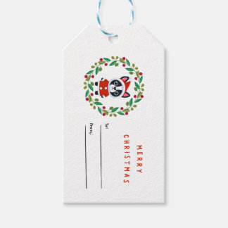 Boston Terrier Santa in a Wreath Gift Tag