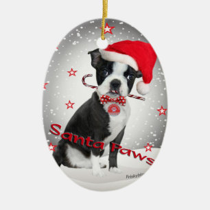 Boston Terrier santa Paws Ceramic Ornament