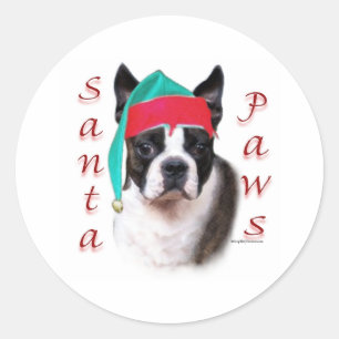 Boston Terrier Santa Paws Classic Round Sticker