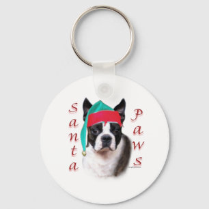 Boston Terrier Santa Paws Keychain