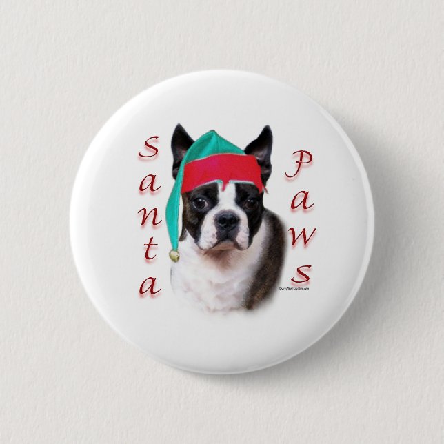 Boston Terrier Santa Paws Pinback Button (Front)