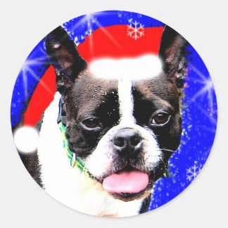 Boston Terrier Santa Sticker