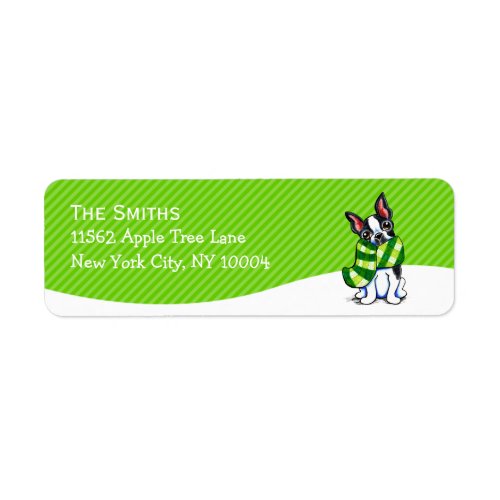 Boston Terrier Scarf Christmas Mod Green Stripe Label