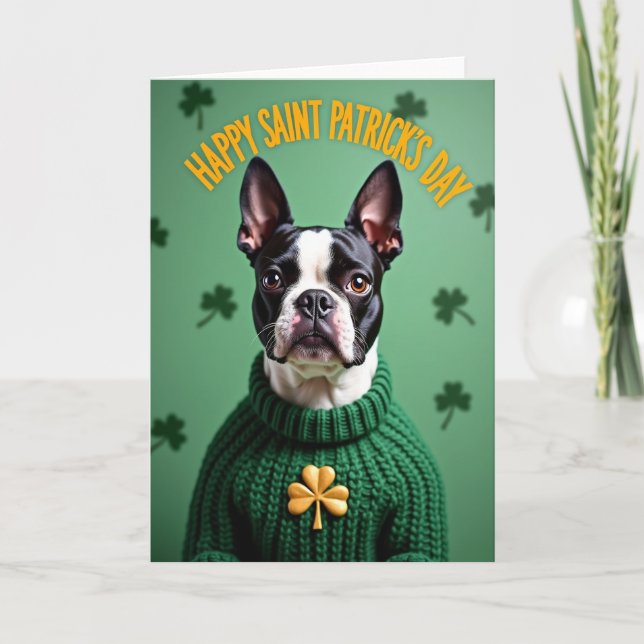 Boston Terrier Shamrock Card (Front)