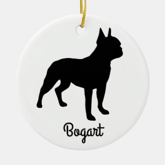 Boston Terrier Silhouette Ceramic Ornament