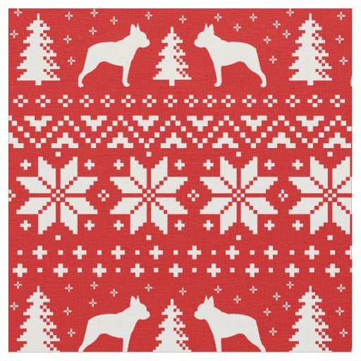 Boston Terrier Silhouettes Dogs Christmas Holiday Fabric