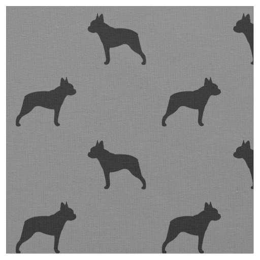 Boston Terrier Silhouettes Grey and Black Fabric