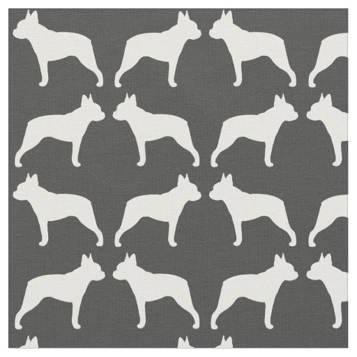 Boston Terrier Silhouettes Grey and White Fabric