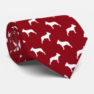 Boston Terrier Silhouettes Pattern Red and White Neck Tie