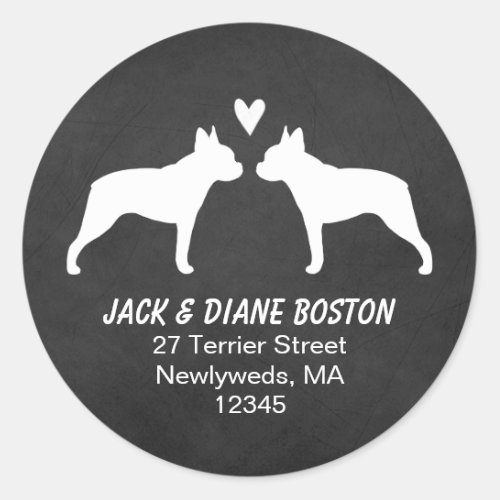Boston Terrier Silhouettes Return Address Classic Round Sticker