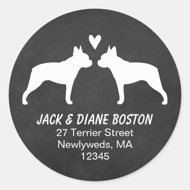 Boston Terrier Silhouettes Return Address Classic Round Sticker (Front)