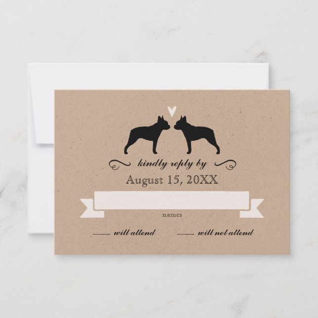 Boston Terrier Silhouettes Wedding RSVP Card (Front)