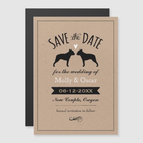 Boston Terrier Silhouettes Wedding Save the Date Magnetic Invitation