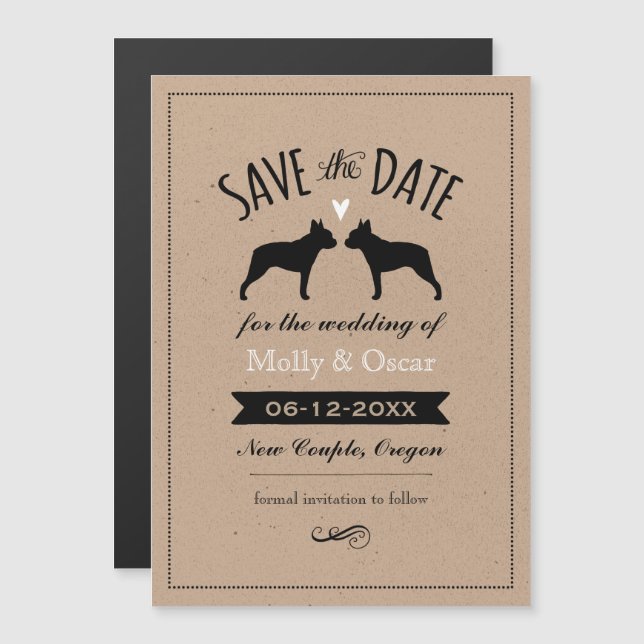 Boston Terrier Silhouettes Wedding Save the Date Magnetic Invitation (Front/Back)