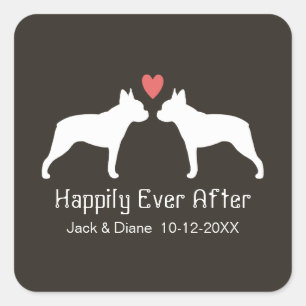 Boston Terrier Silhouettes with Heart and Text Square Sticker