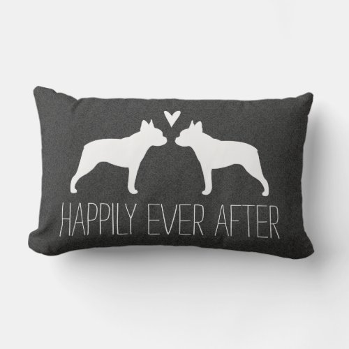 Boston Terrier Silhouettes with Heart Custom Text Lumbar Pillow